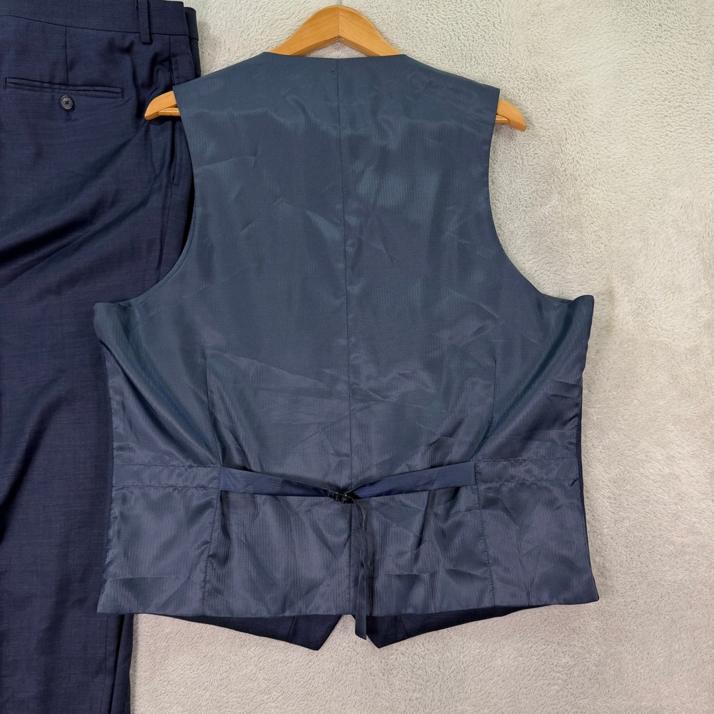 Awearness Kenneth Cole Mens 46L 3-Piece Suit Vest Blue Slim Fit Wool Blend 36x31 - Picture 15 of 16